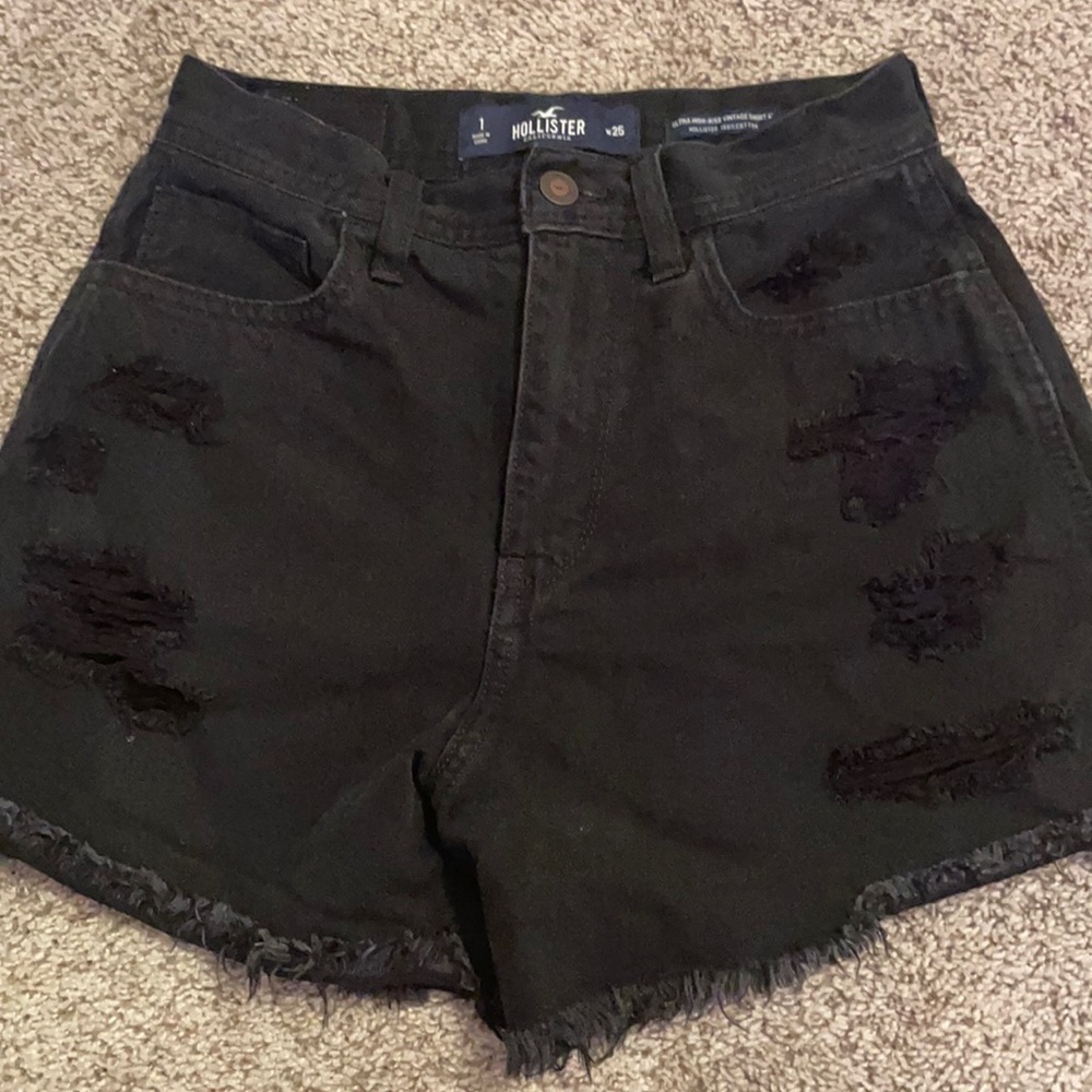 Black ripped hollister denim shorts